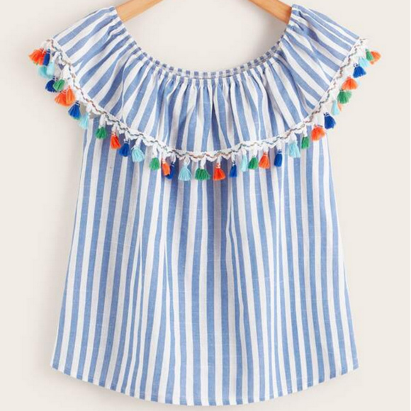 EMMACLOTH Tops - Off Shoulder Tassel Tank